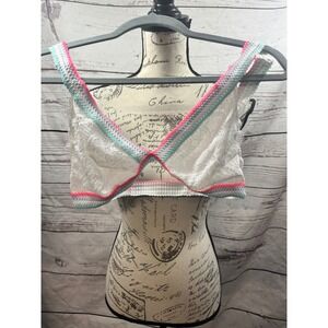 Free People Intimately White Lace Bralette Neon Scalloped Trim Size Large